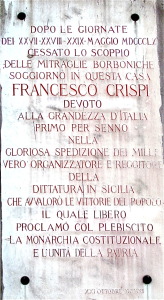 Lapide commemorativa del soggiorno di Francesco Crispi nel 1860